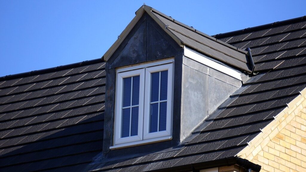 window on the black house roof