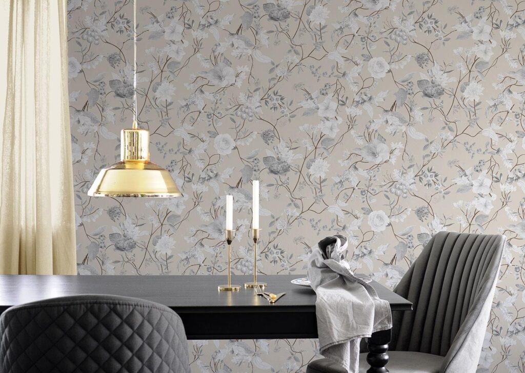 Floral Wallpaper According to the Colour grey